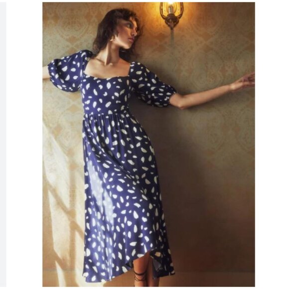 Reformation Zippy Midi Dress - Blue Splatter print - Picture 2 of 5